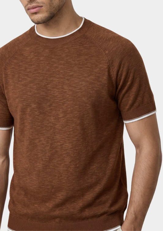 Capri Caramel Linen Contrast T-Shirt | Apuro