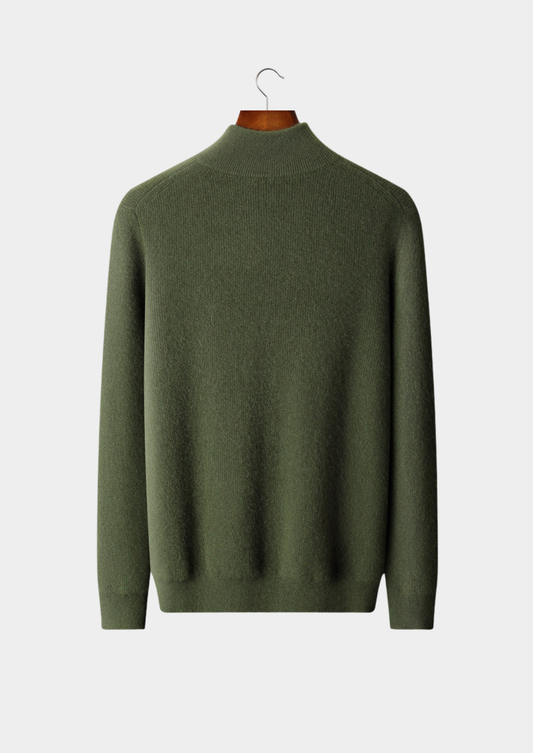 Pure Cashmere Olive Ribbed Half Zip | Apuro