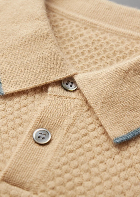 Premium Cashmere Mustard Two-Tone Polo | Apuro