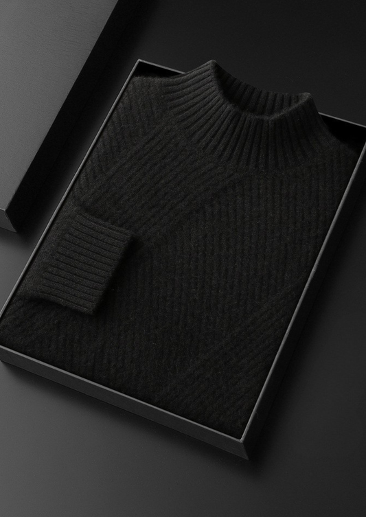Pure Cashmere Black Patterned Mockneck | Apuro