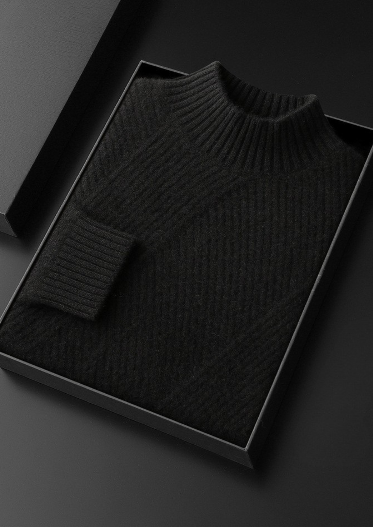 Pure Cashmere Black Patterned Mockneck | Apuro