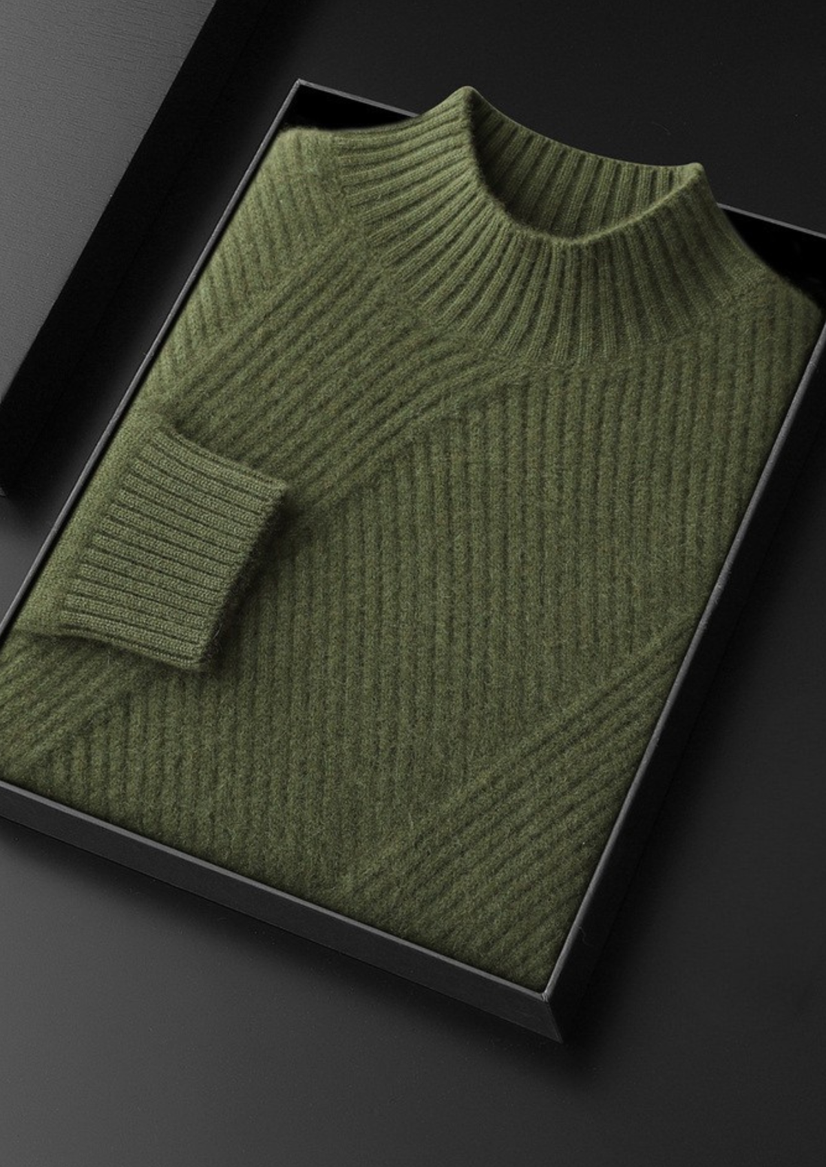 Pure Cashmere Olive Patterned Mockneck | Apuro