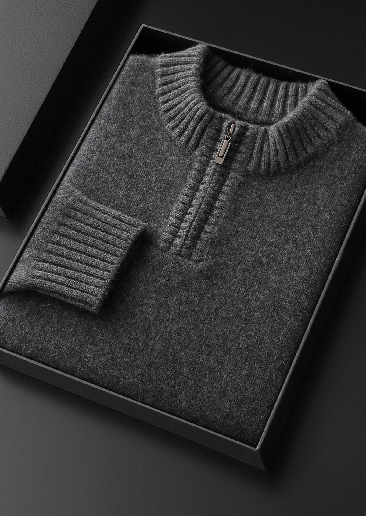 Pure Cashmere Dark Gray Half Zip Sweater | Apuro