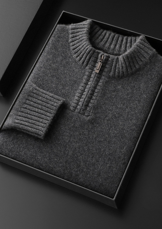 Pure Cashmere Dark Gray Half Zip Sweater | Apuro