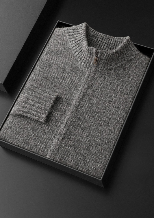 Pure Cashmere Gray Ribbed Zip Cardigan | Apuro