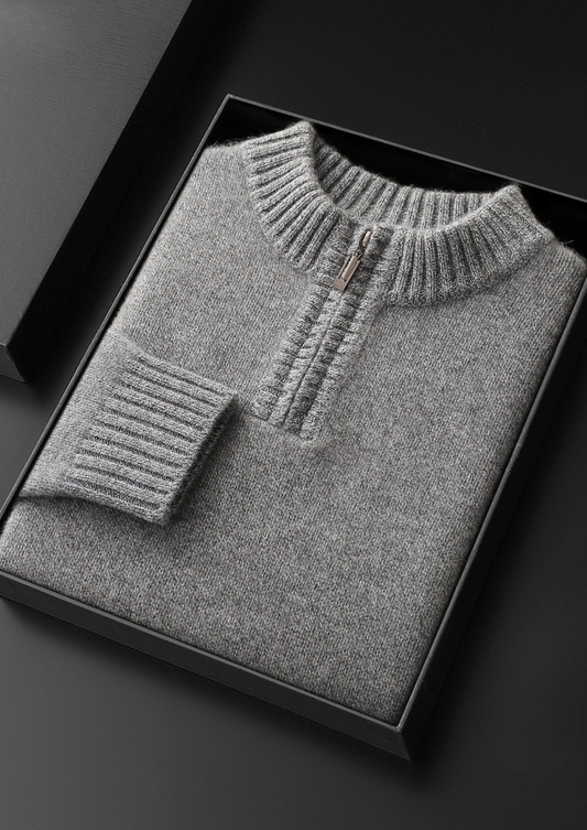 Pure Cashmere Light Gray Half Zip Sweater | Apuro