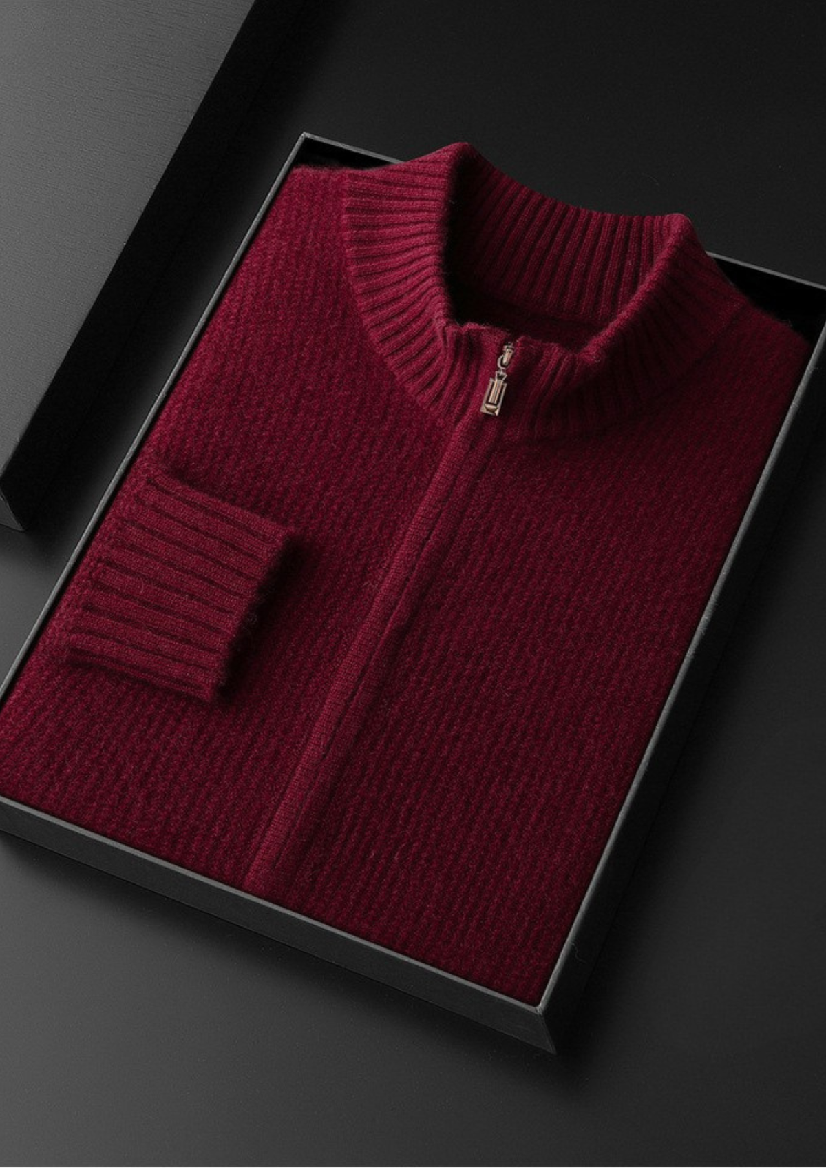 Pure Cashmere Burgundy Ribbed Zip Cardigan | Apuro