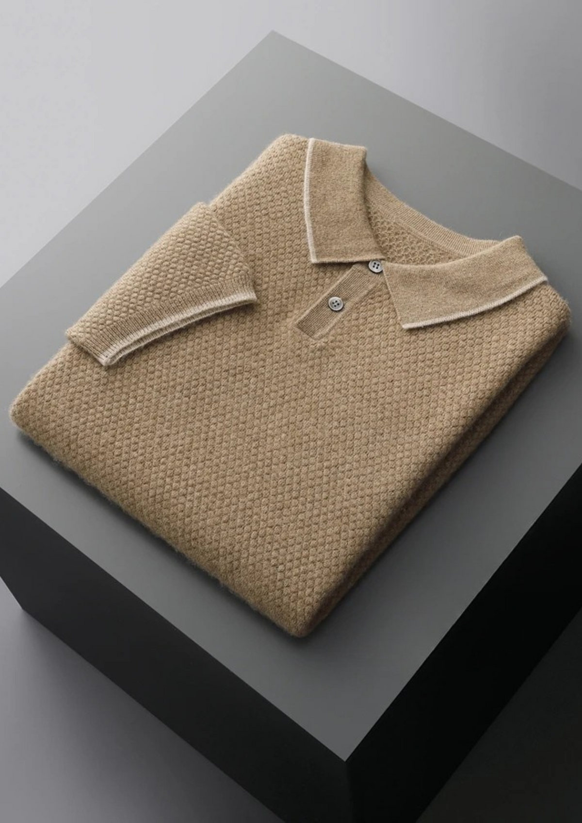 Premium Cashmere Beige Two-Tone Polo | Apuro