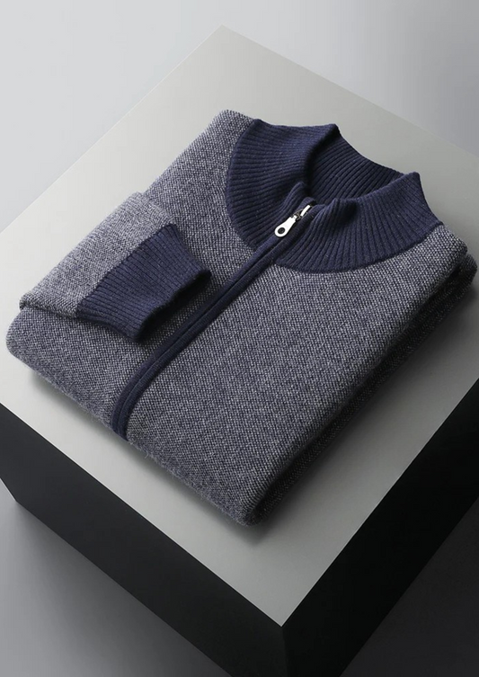 Premium Cashmere Jacquard Zip Cardigan | Apuro