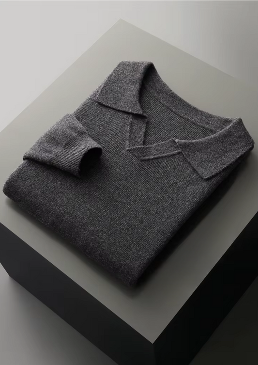Pure Extra-Fine Merino Wool Ribbed Buttonless Polo | Apuro