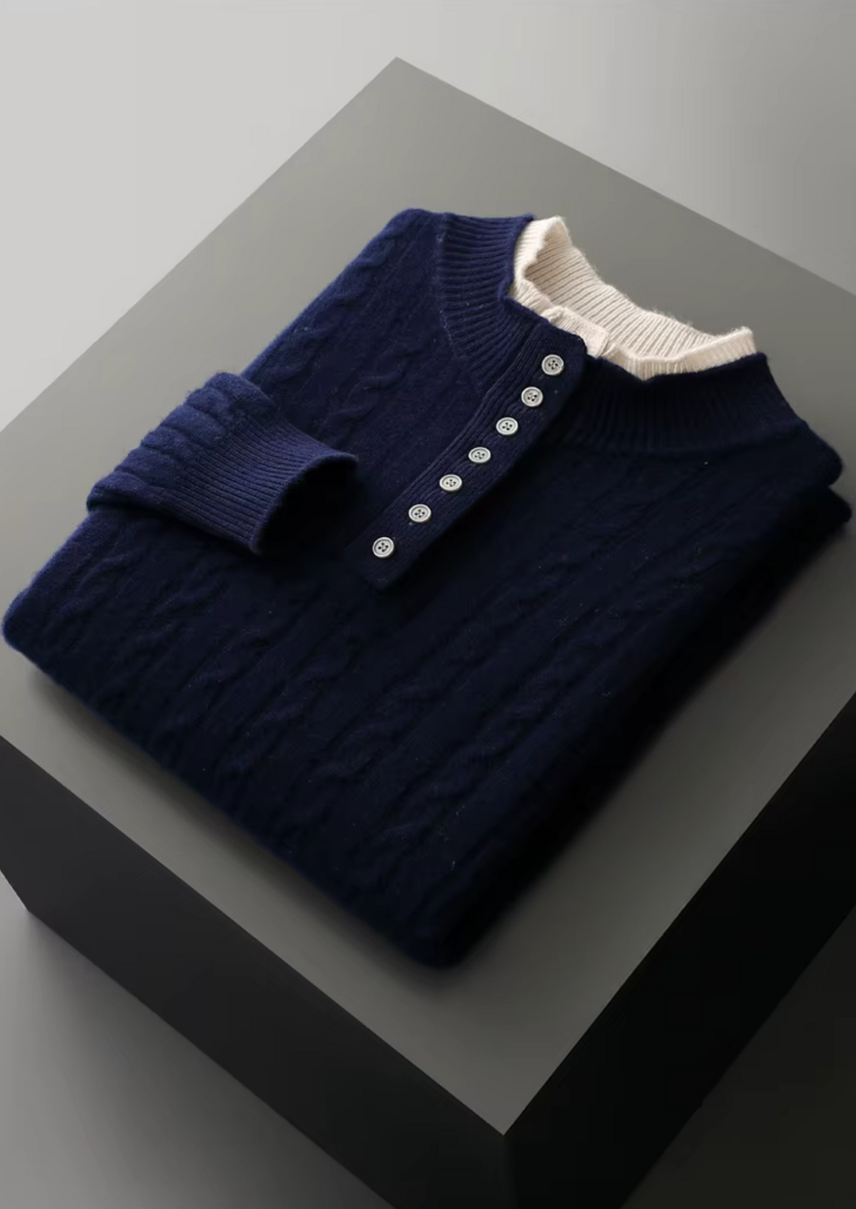 Pure Extra-Fine Merino Wool Cable Knit Henley Sweater | Apuro