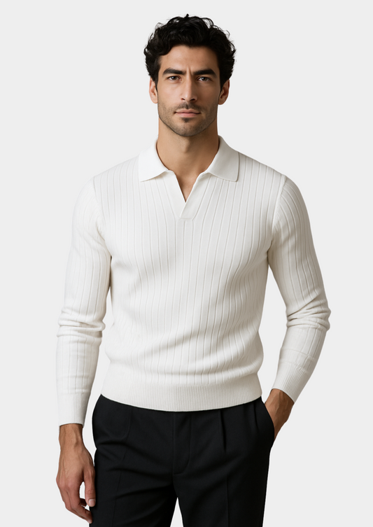 White Buttonless Ribbed Polo | Apuro