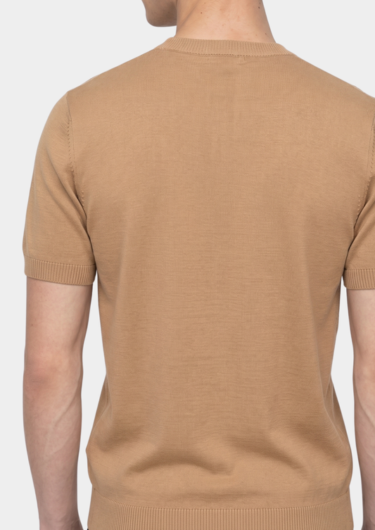 Essential Beige Knitted Crewneck T-Shirt | Apuro