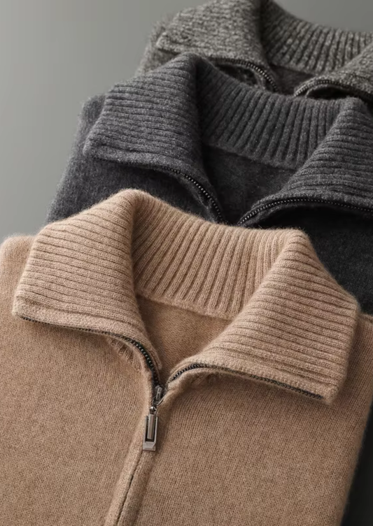 Pure Cashmere Dark Gray Funnel Neck Cardigan | Apuro