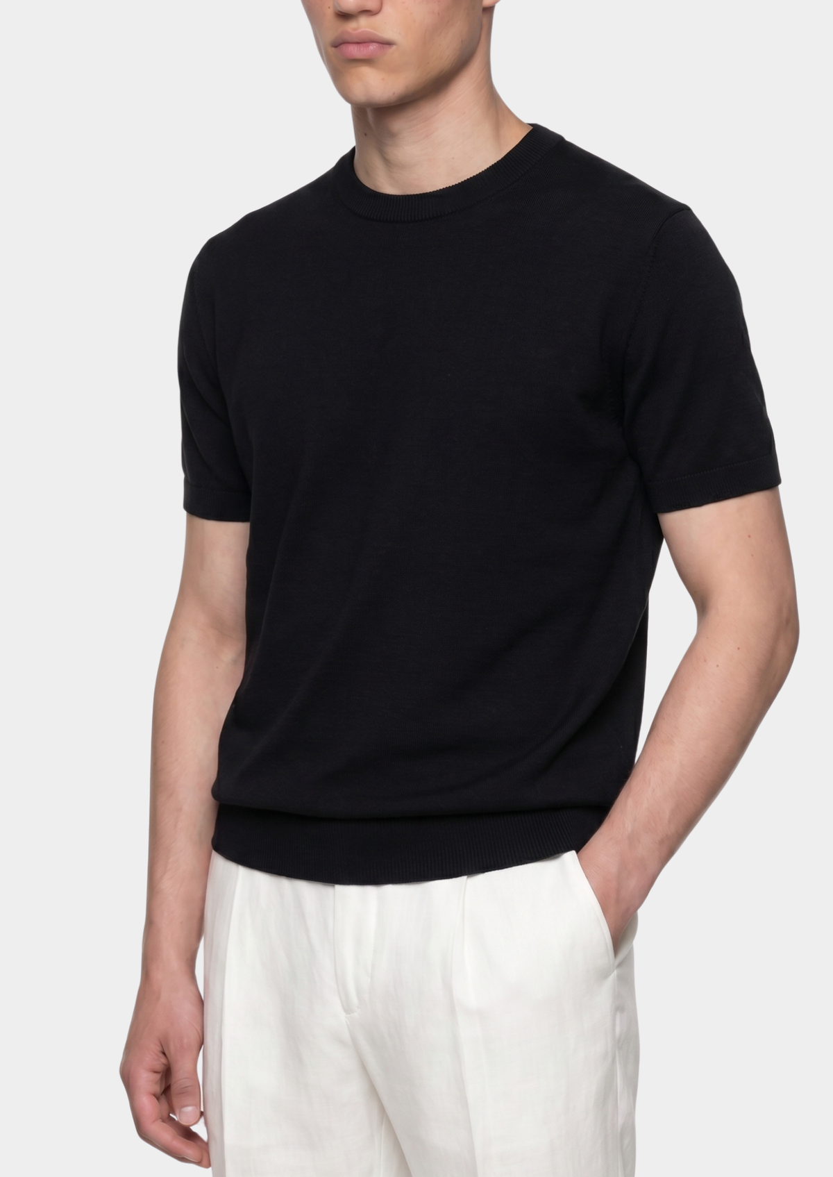 Essential Black Knitted Crewneck T-Shirt | Apuro