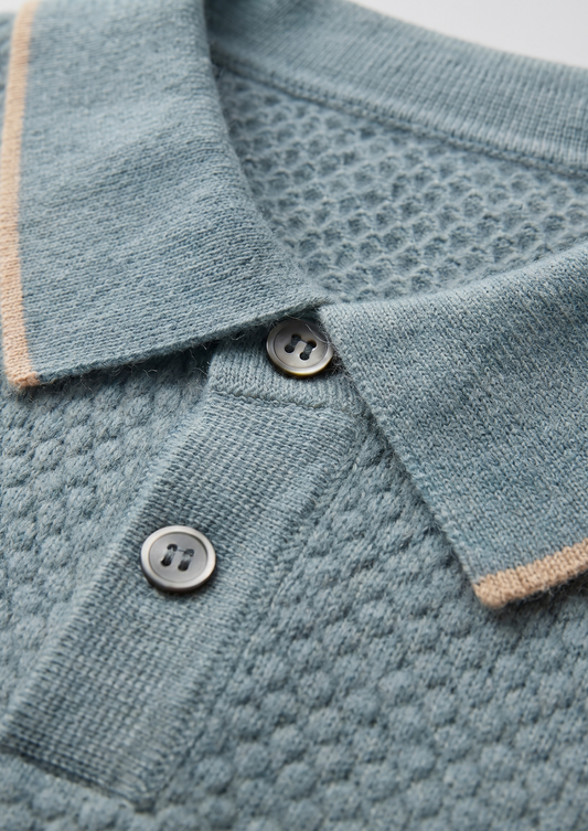 Premium Cashmere Sea Blue Two-Tone Polo | Apuro
