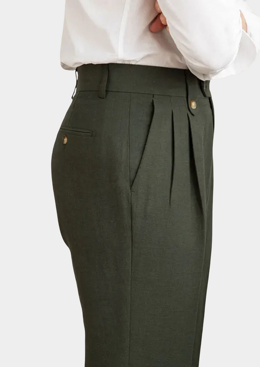Cagliari Pleated Coastal Trousers - Olive | Apuro