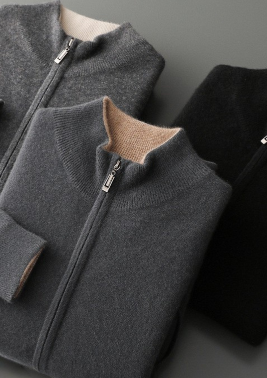 Pure Cashmere Black Dual Zip Cardigan | Apuro