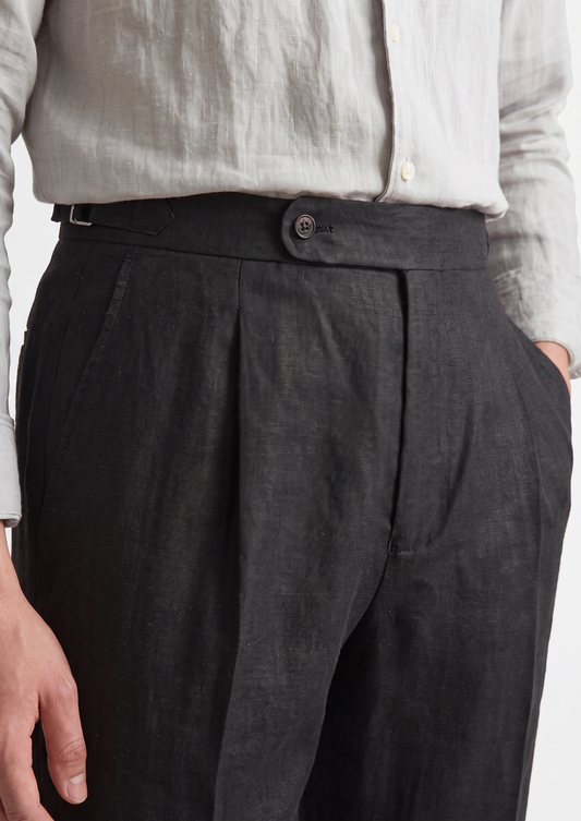 Tuscany Pleated Coastal Trousers - Black | Apuro