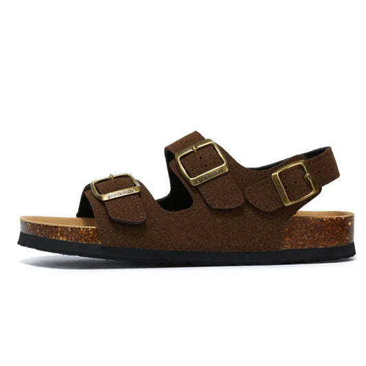 Amalfi Three-Strap Cork Sandals - Dark Brown | Apuro