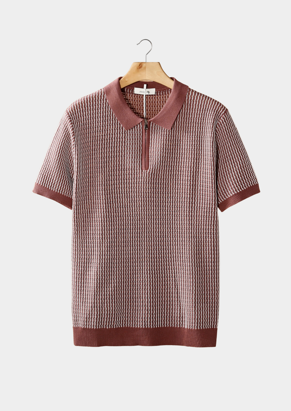 Dusty Rose Geometric Textured Zipper Polo | Apuro