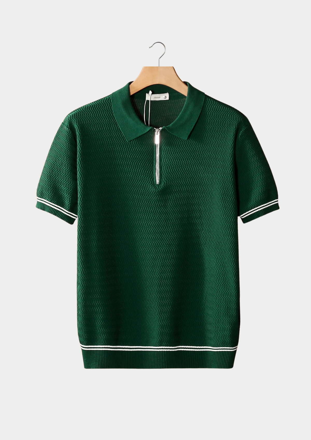 Green Zigzag Textured Zipper Polo | Apuro