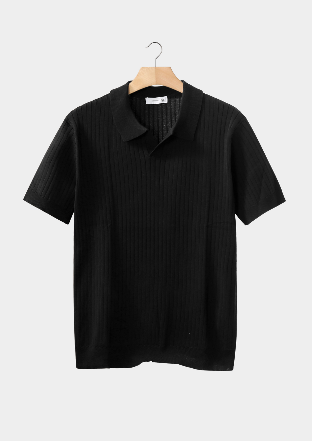 Black Ribbed Buttonless Polo | Apuro