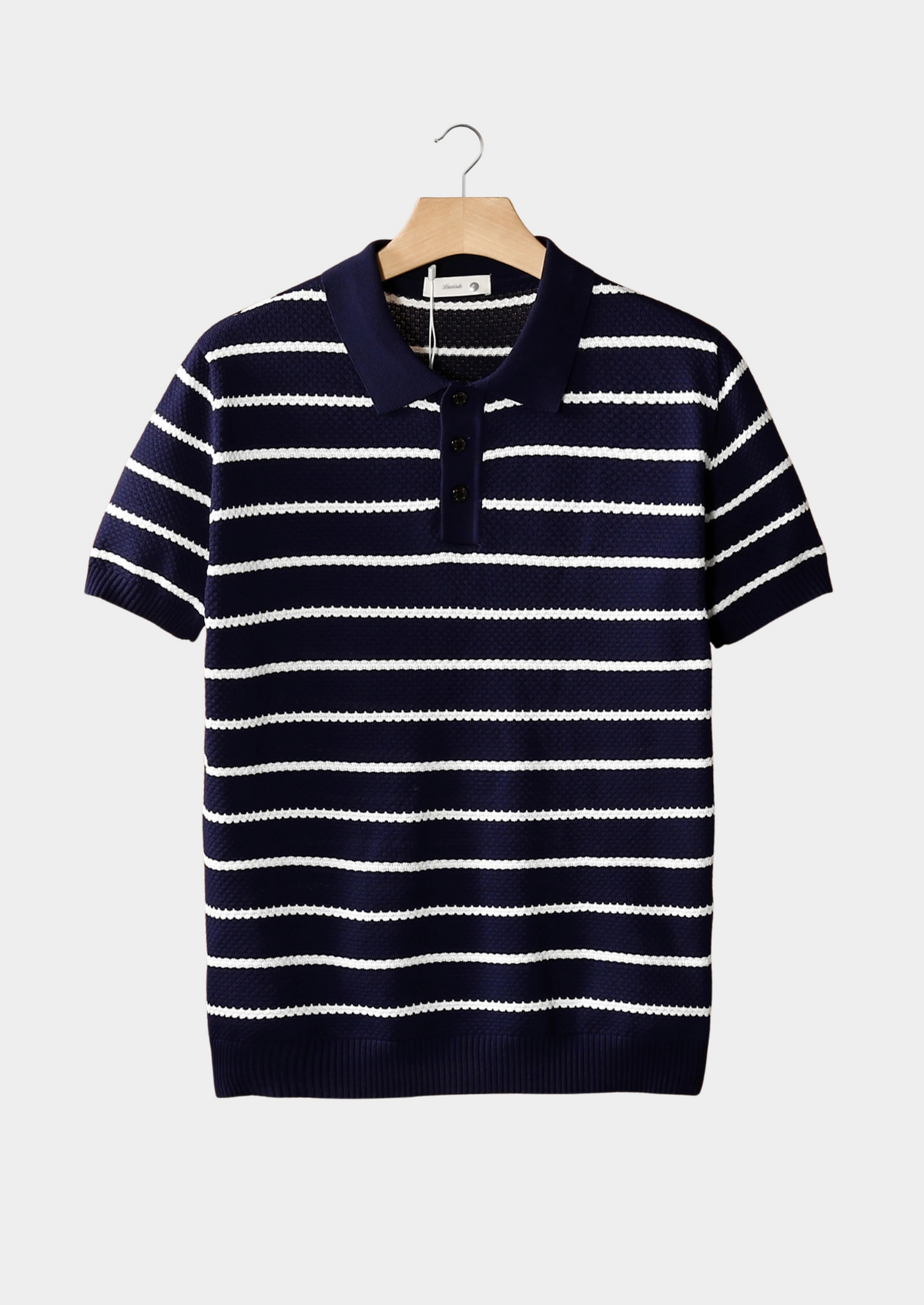 Navy Striped Textured Button Polo | Apuro
