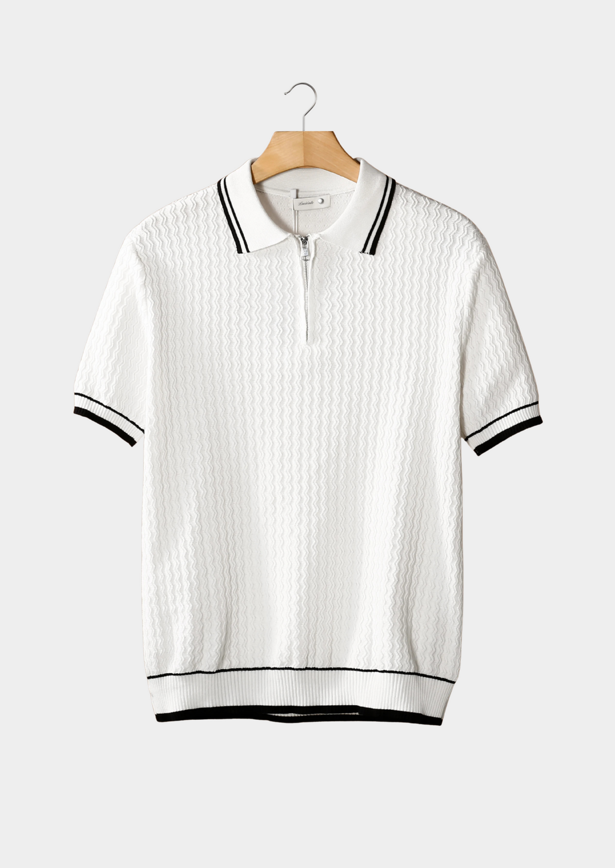 White Wavy Textured Zipper Polo | Apuro