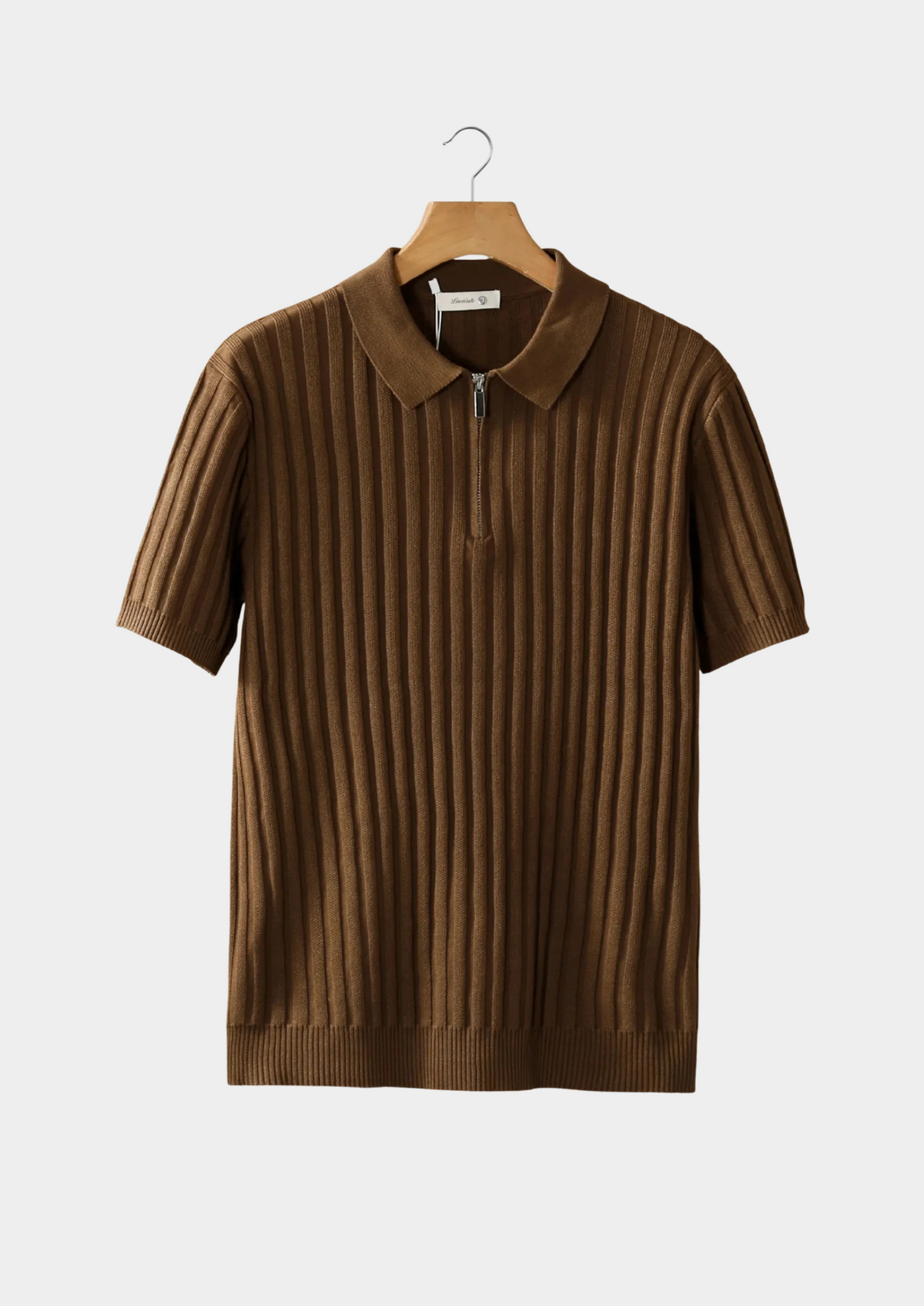 Caramel Ribbed Zipper Polo | Apuro