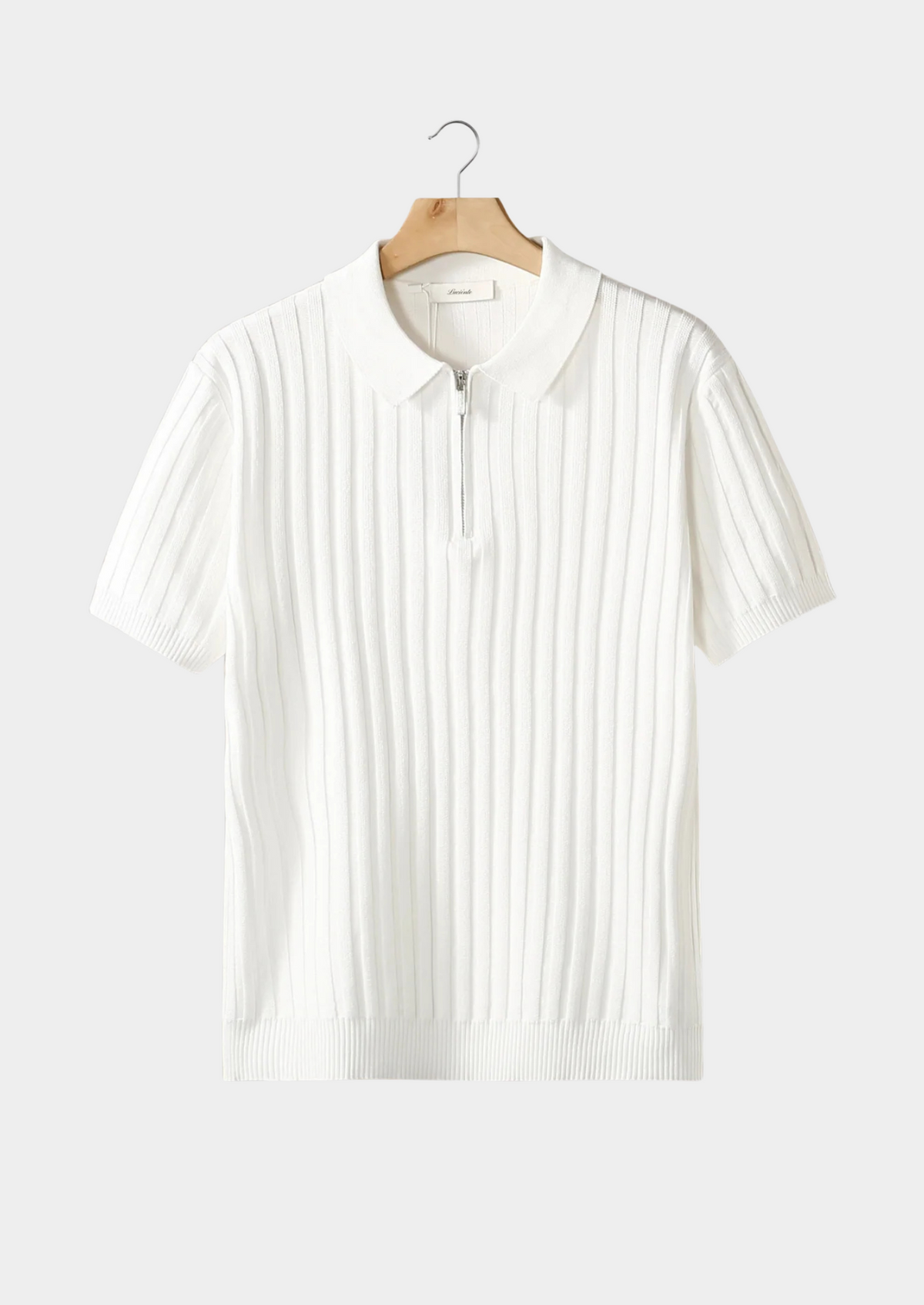White Ribbed Zipper Polo | Apuro