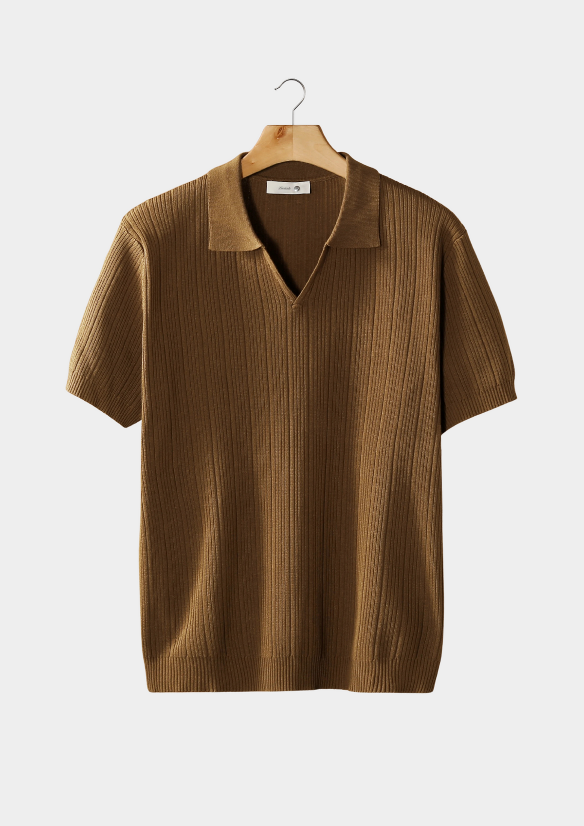 Caramel Open Collar Ribbed Polo | Apuro