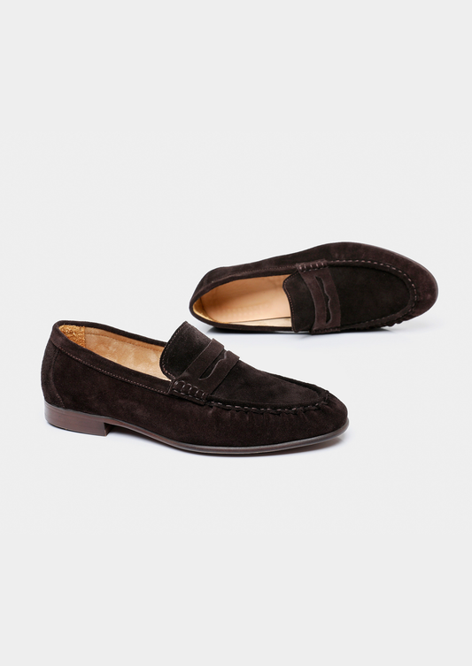 Coffee Classic Penny Suede Loafers | Apuro