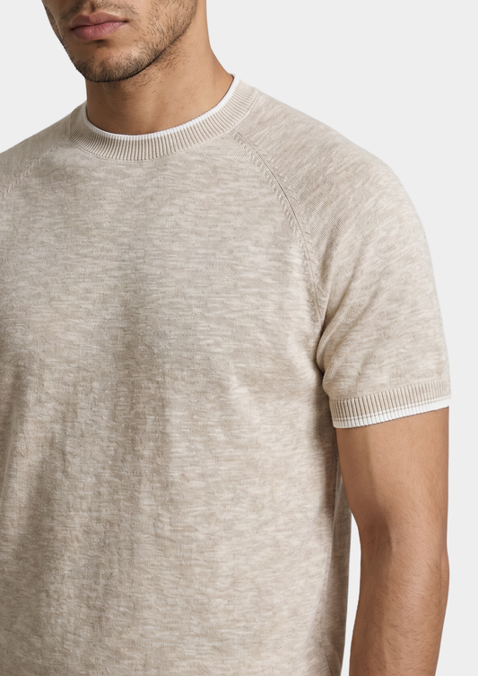 Capri Beige Linen Contrast T-Shirt | Apuro