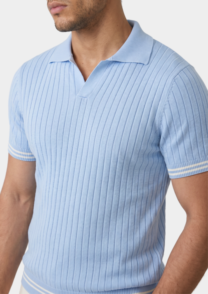 Pierre Light Blue Ribbed Buttonless Polo | Apuro