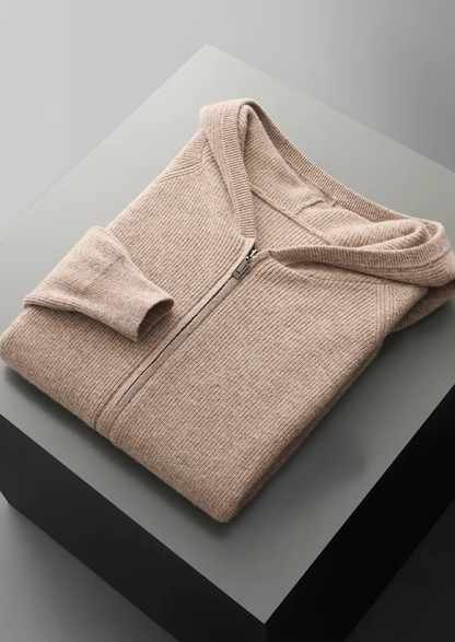 Pure Extra-Fine Merino Wool Ribbed Zip Hoodie | Apuro