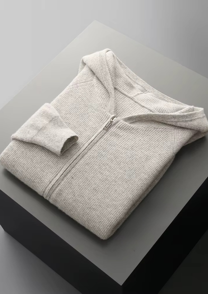 Pure Extra-Fine Merino Wool Ribbed Zip Hoodie | Apuro