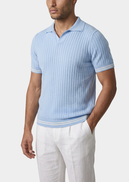 Pierre Light Blue Ribbed Buttonless Polo | Apuro