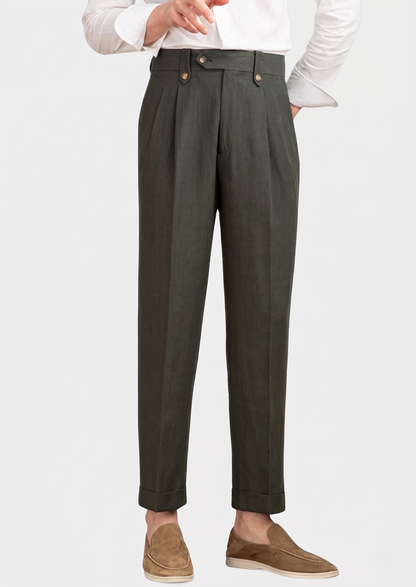 Cagliari Pleated Coastal Trousers - Olive | Apuro