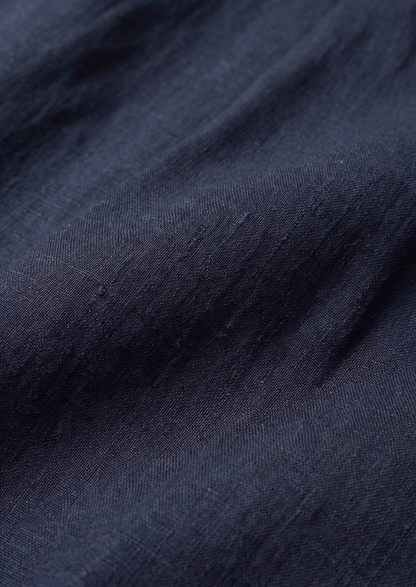 Navy Blue Pleated Linen Seaside Shorts | Apuro