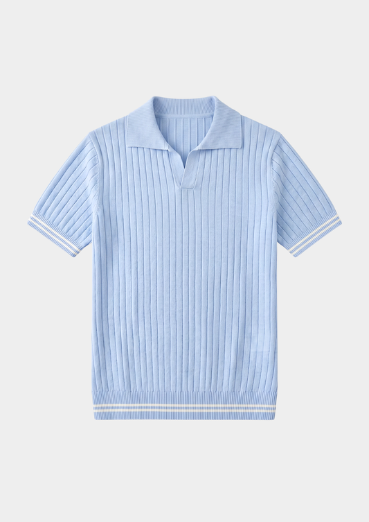 Pierre Light Blue Ribbed Buttonless Polo | Apuro