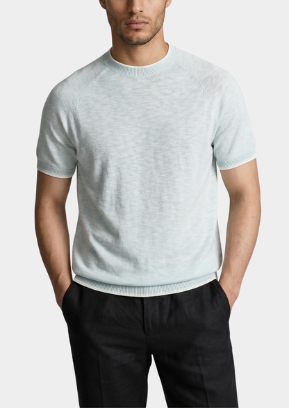 Capri Ice Blue Linen Contrast T-Shirt | Apuro