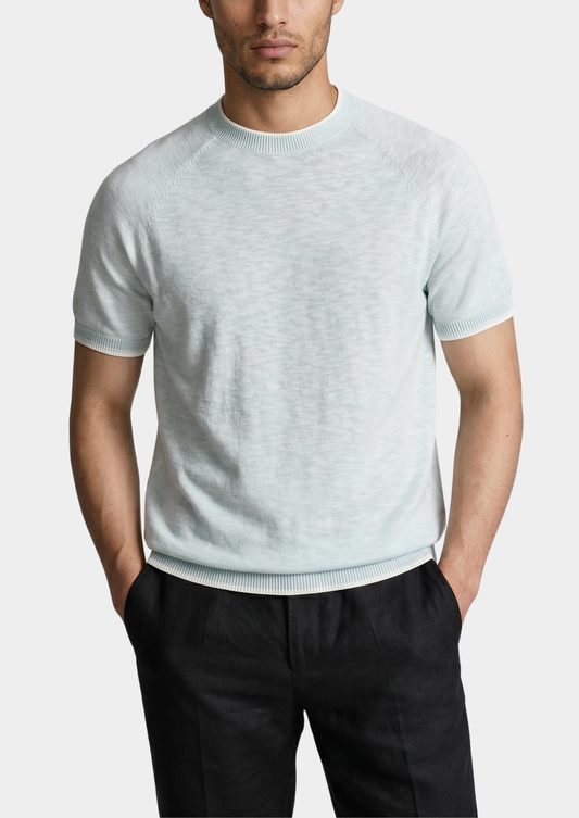 Capri Ice Blue Linen Contrast T-Shirt | Apuro