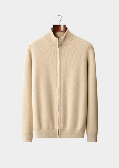 Pure Extra-Fine Merino Wool Ribbed Zip Cardigan | Apuro