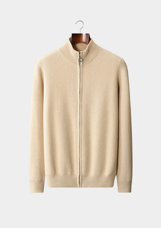 Pure Extra-Fine Merino Wool Ribbed Zip Cardigan | Apuro