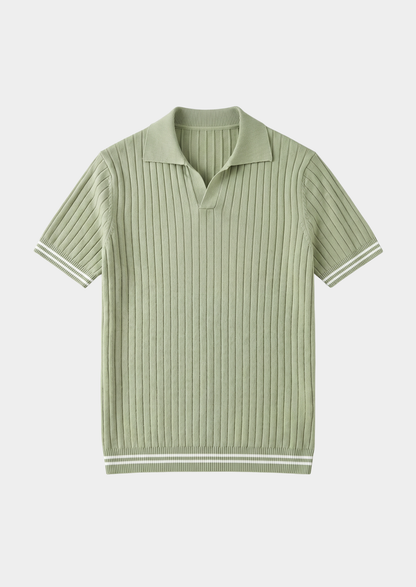 Pierre Pistache Ribbed Buttonless Polo | Apuro