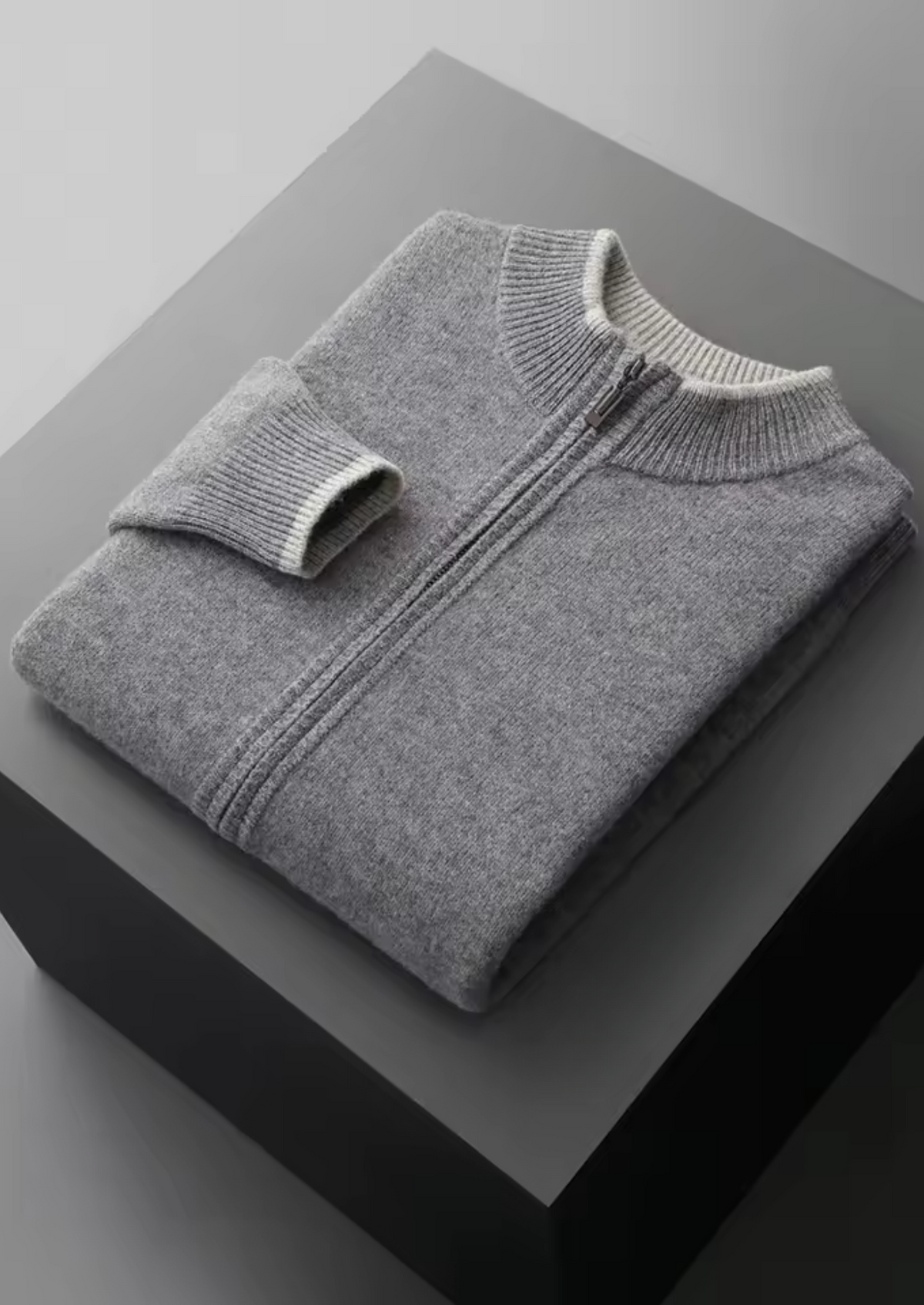 Pure Extra-Fine Merino Wool Two-Tone Zip Cardigan | Apuro