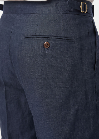 Navy Blue Pleated Linen Seaside Shorts | Apuro