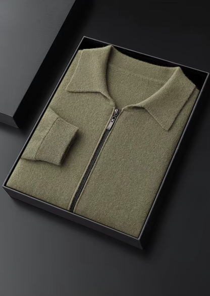 Pure Extra-Fine Merino Wool Polo Zip Cardigan | Apuro