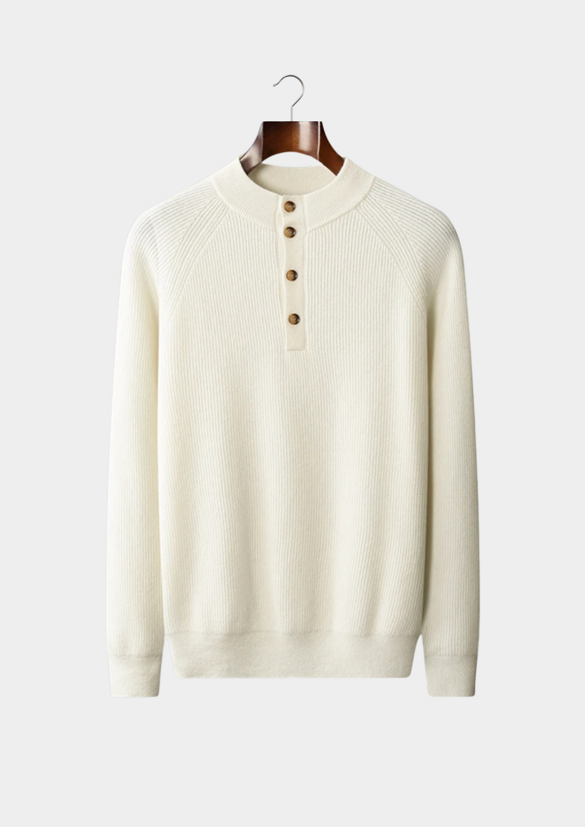 Premium Cashmere Classic Ribbed Henley Sweater | Apuro